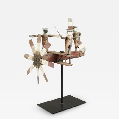 Rare and Unique Airplane Whirligig with Three Sailor Figures