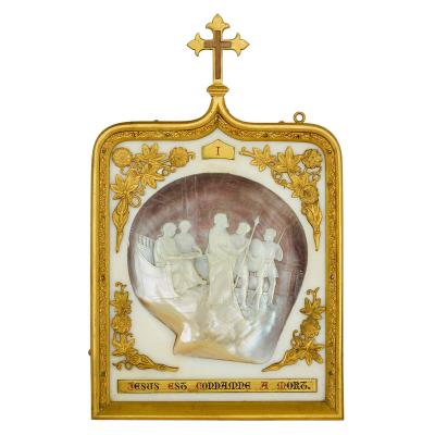 Rare and large 19th century set of 14 mother of pearl Stations of the Cross