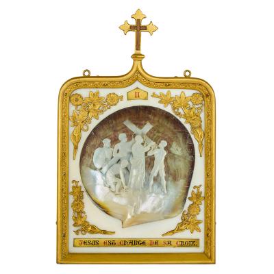 Rare and large 19th century set of 14 mother of pearl Stations of the Cross