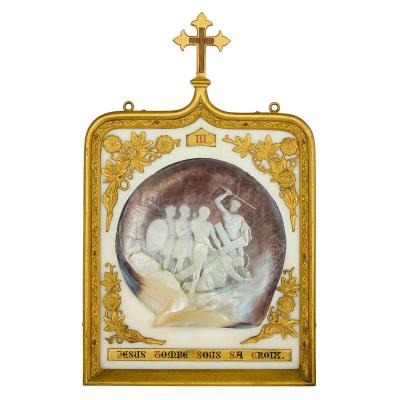 Rare and large 19th century set of 14 mother of pearl Stations of the Cross