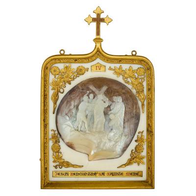 Rare and large 19th century set of 14 mother of pearl Stations of the Cross
