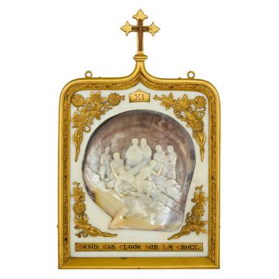 Rare and large 19th century set of 14 mother of pearl Stations of the Cross