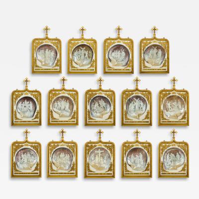 Rare and large 19th century set of 14 mother of pearl Stations of the Cross