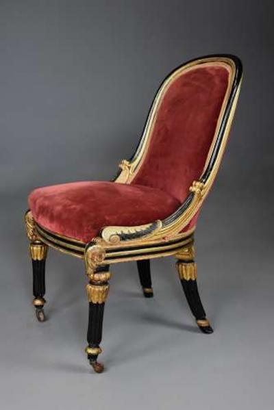 Rare early 19th century English Regency ebonised and gilt side chair