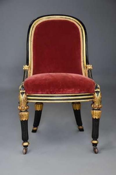 Rare early 19th century English Regency ebonised and gilt side chair