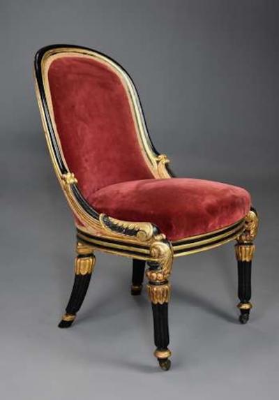 Rare early 19th century English Regency ebonised and gilt side chair