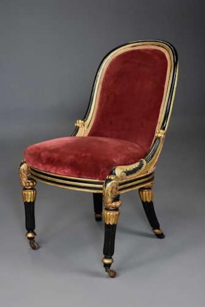 Rare early 19th century English Regency ebonised and gilt side chair