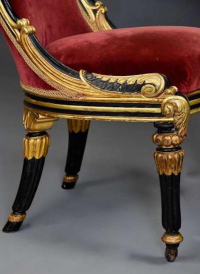 Rare early 19th century English Regency ebonised and gilt side chair