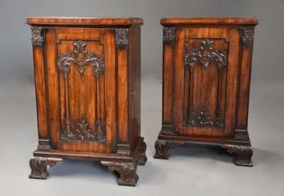 Rare pair of 18thc Chippendale pedestal cabinets of exceptional colour
