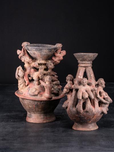 Rare pair of Bariba Terracotta Ceremonial Altar Vessels