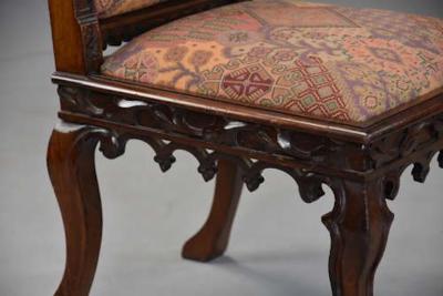 Rare pair of Channel Islands 19thc rosewood Gothic Revival hall chairs