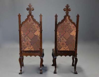 Rare pair of Channel Islands 19thc rosewood Gothic Revival hall chairs