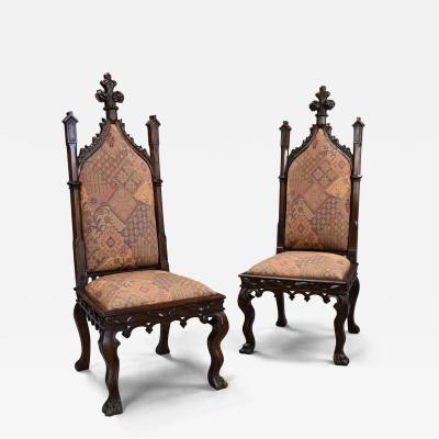Rare pair of Channel Islands 19thc rosewood Gothic Revival hall chairs