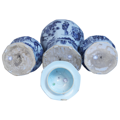 Rare17th century 3 piece set of Delft vases garniture 