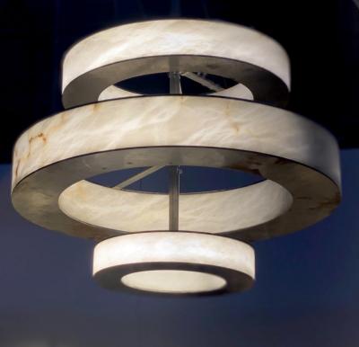 Rationalist Contemporary Italian Alabaster Marble and Iron Chandelier