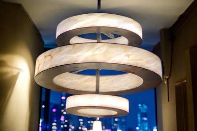 Rationalist Contemporary Italian Alabaster Marble and Iron Chandelier