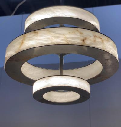 Rationalist Contemporary Italian Alabaster Marble and Iron Chandelier