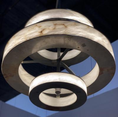 Rationalist Contemporary Italian Alabaster Marble and Iron Chandelier