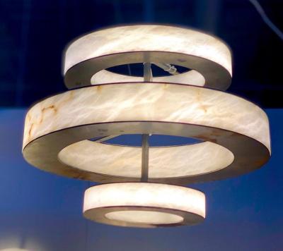 Rationalist Contemporary Italian Alabaster Marble and Iron Chandelier