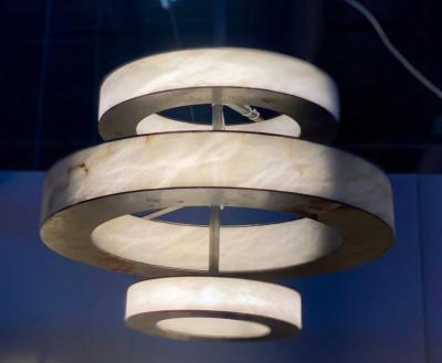 Rationalist Contemporary Italian Alabaster Marble and Iron Chandelier