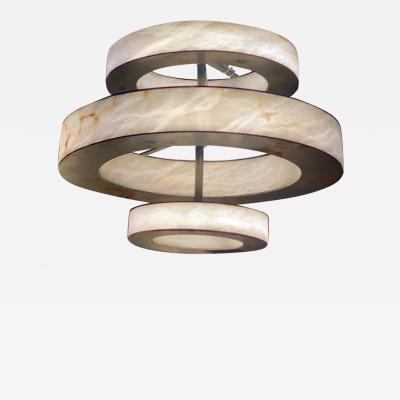 Rationalist Contemporary Italian Alabaster Marble and Iron Chandelier