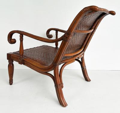 Rattan British Colonial Style Plantation Planters Chair Woven Seat