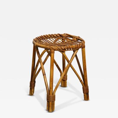 Rattan Round Side Table Stool France c 1950