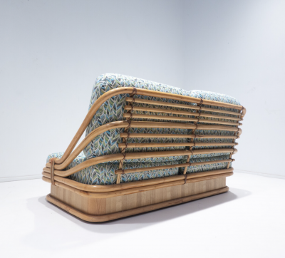 Rattan Sofa by Vivai Del Sud 1970s New Upholstery