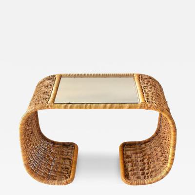 Rattan and Glass Waterfall Side End Table 1970
