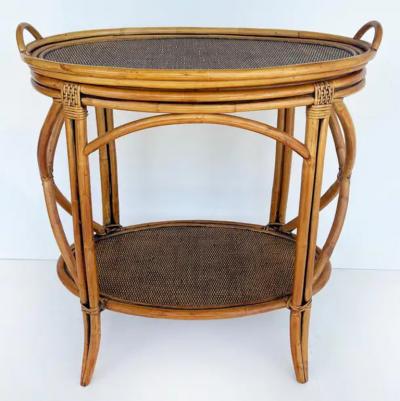Rattan and Woven Grasscloth Oval Removable Tray Top Table