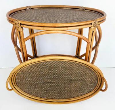 Rattan and Woven Grasscloth Oval Removable Tray Top Table