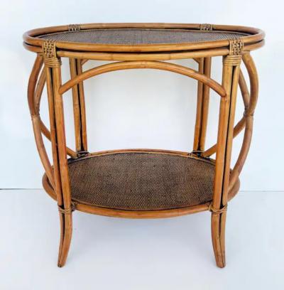 Rattan and Woven Grasscloth Oval Removable Tray Top Table