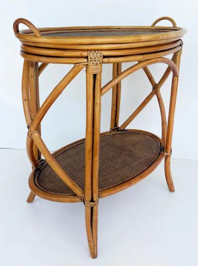 Rattan and Woven Grasscloth Oval Removable Tray Top Table
