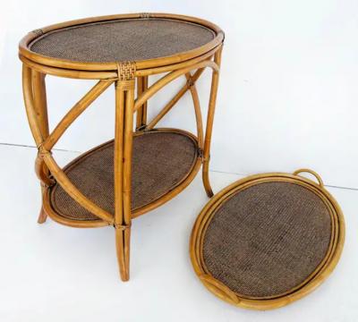 Rattan and Woven Grasscloth Oval Removable Tray Top Table