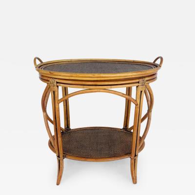 Rattan and Woven Grasscloth Oval Removable Tray Top Table