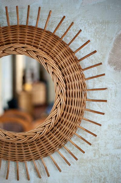 Rattan and Woven Rattan Mirror 1960s