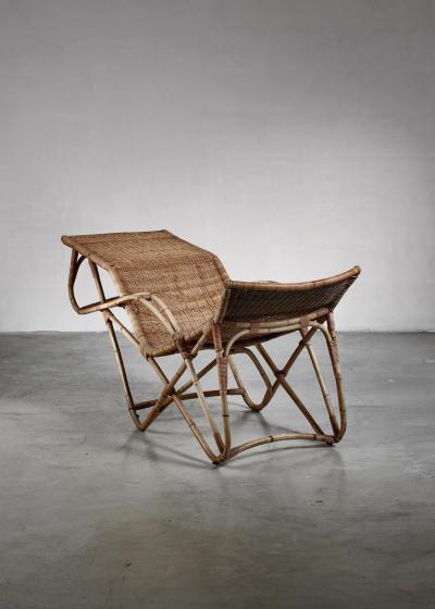 Rattan and cane chaise longue