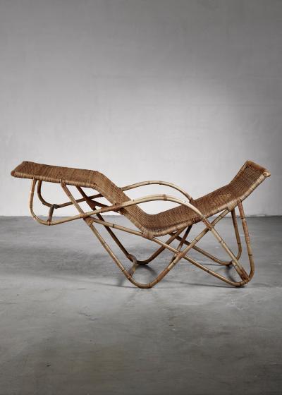 Rattan and cane chaise longue