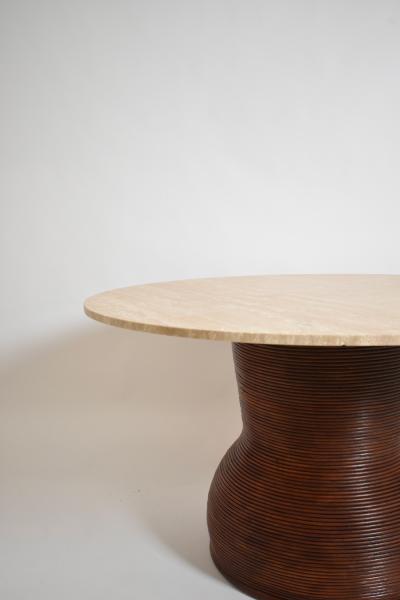 Rattan and travertine round dining table 1970s 
