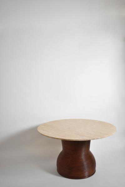 Rattan and travertine round dining table 1970s 
