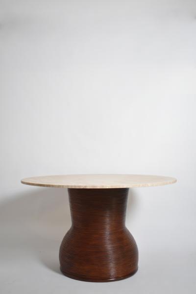 Rattan and travertine round dining table 1970s 