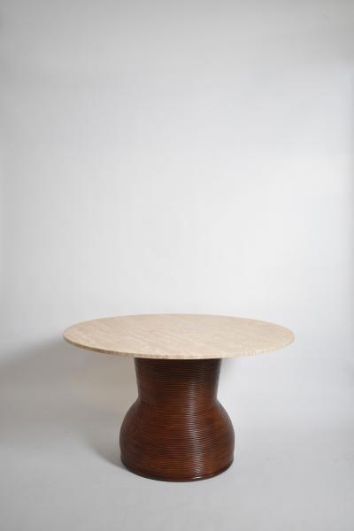 Rattan and travertine round dining table 1970s 