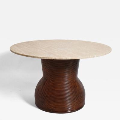Rattan and travertine round dining table 1970s 