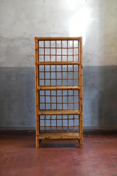 Rattan and wicker bookcase Italy 1980