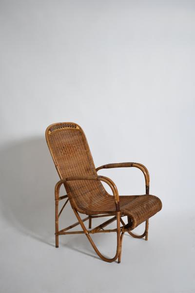 Rattan and wicker high back armchair 1950s 