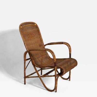 Rattan and wicker high back armchair 1950s 