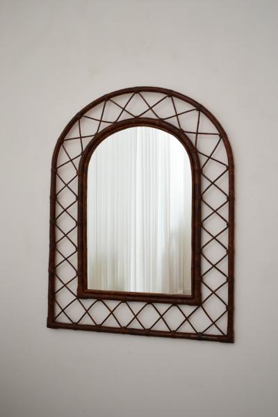 Rattan arch mirror 1970s 