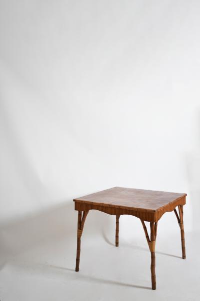 Rattan square game table 1950s 