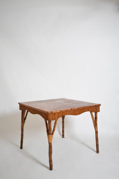 Rattan square game table 1950s 