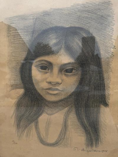 Raul Anguiano Lithograph by Raul Anguiano Rostro De Nina Signed and Numbered